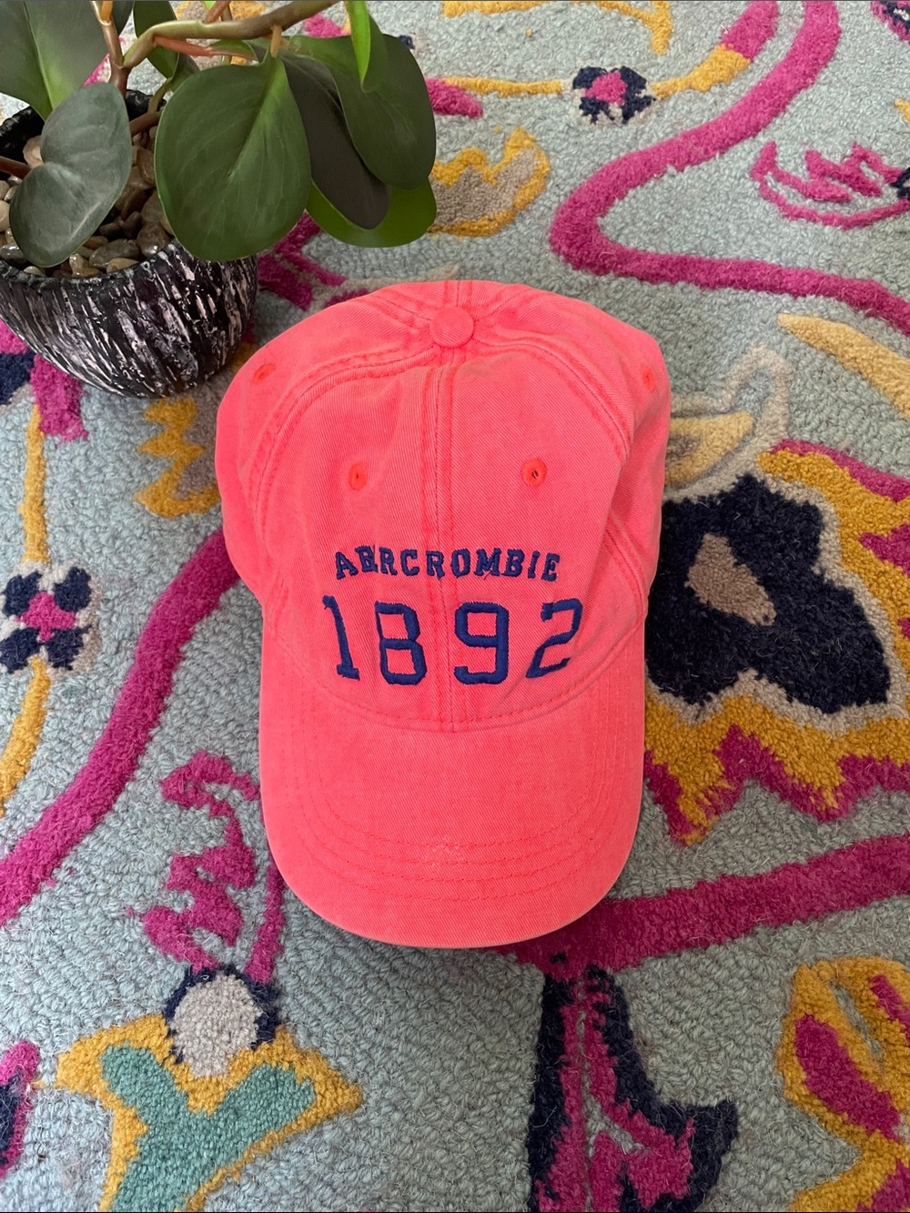 Abercrombie & Fitch Fluorescent Pink Stone Washed Denim Dad Hat Baseball Cap